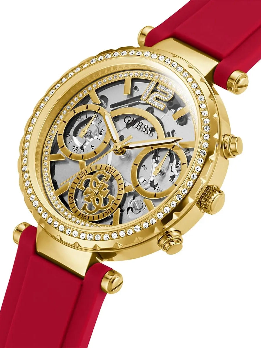 Montre multifonctions Guess Solstice à cadran rond doré pour femme