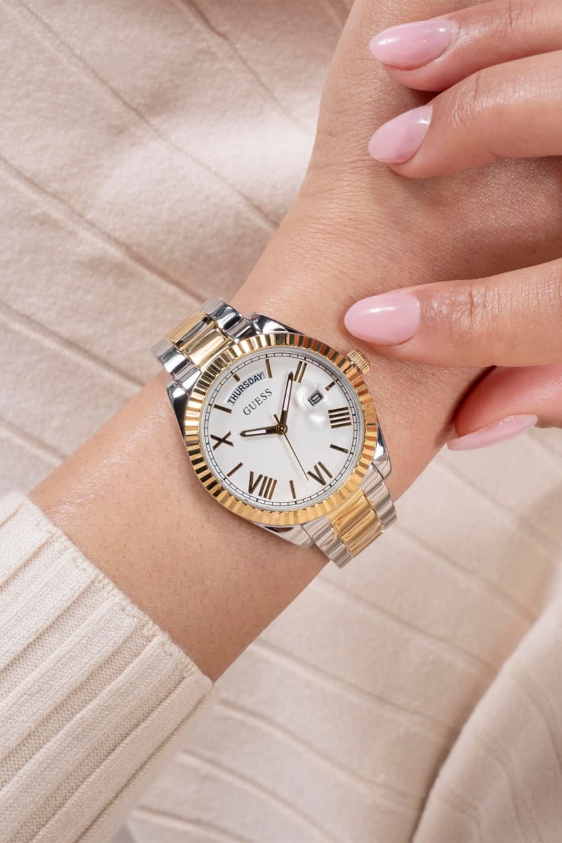Montre Guess Luna blanche à cadran rond, à quartz analogique, pour femme